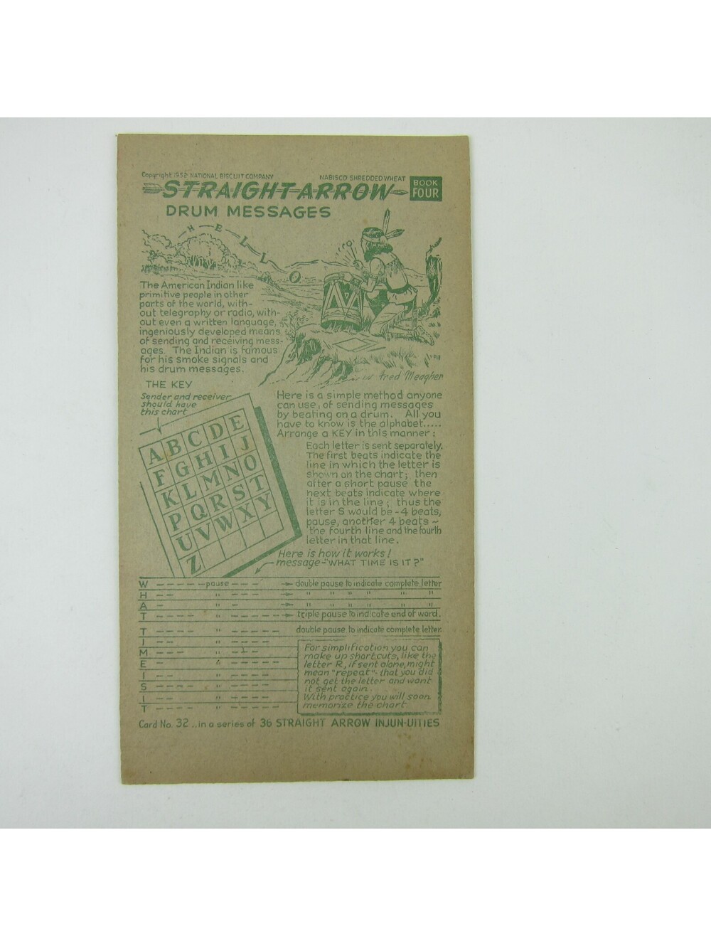 Nabisco Shredded Wheat Straight Arrow Indian Book 4 Card 32 Drum Vintage 1952